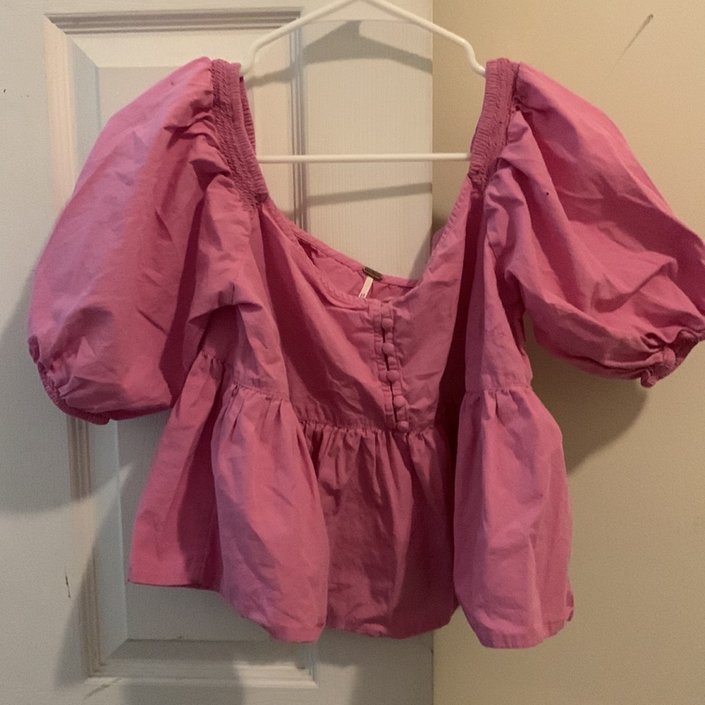 Free People Bubble Sleeve Button Down Top